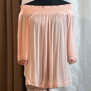 Absolutely Famous Blush Pink Off-Shoulder Blouse